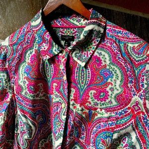 Talbots Paisley Woven Button Long Sleeve Top